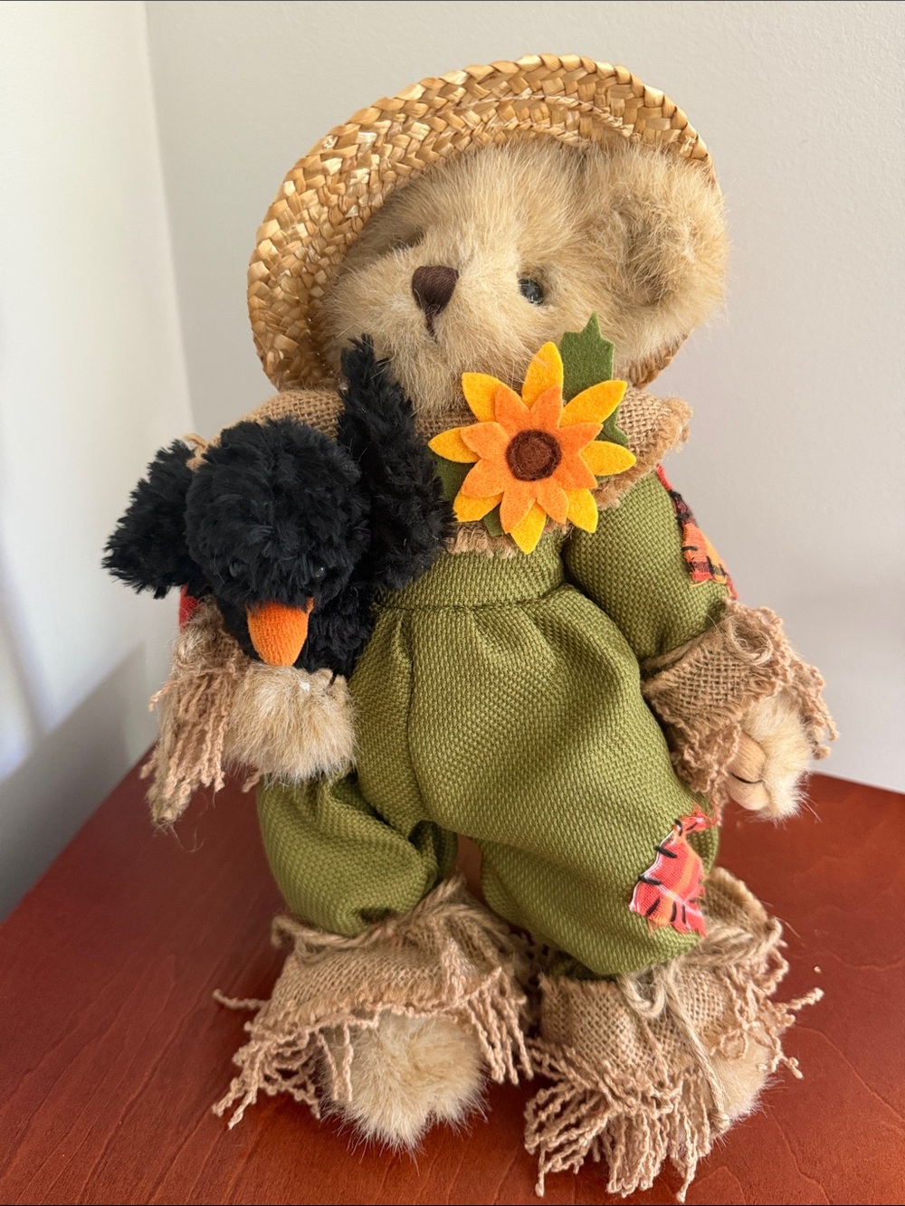 The Bearington Collection Scarecrow Bear with Sunflower Accent and Crow